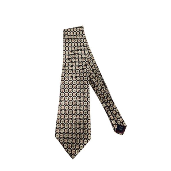 Polo Ralph Lauren Silk Handmade Mens Tie Black & Yellow/Gold Geometric Pattern - Picture 4 of 7